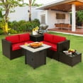 thumbnail image 2 of Patiojoy 5-Piece Patio Furniture Set with 30 Inches Gas Fire Pit Table Outdoor PE Wicker Conversation Sectional Sofa Set with Cushions Red, 2 of 9