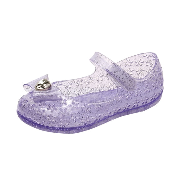 Zshosam Toddler Mary Jane Shoes Jelly Shoes for Girls Princess Dress Up Flat Sandals for Toddler Cosplay Clear Glitter Jellies Mary Janes Size 8.5,(Purple Toddler 8.5)