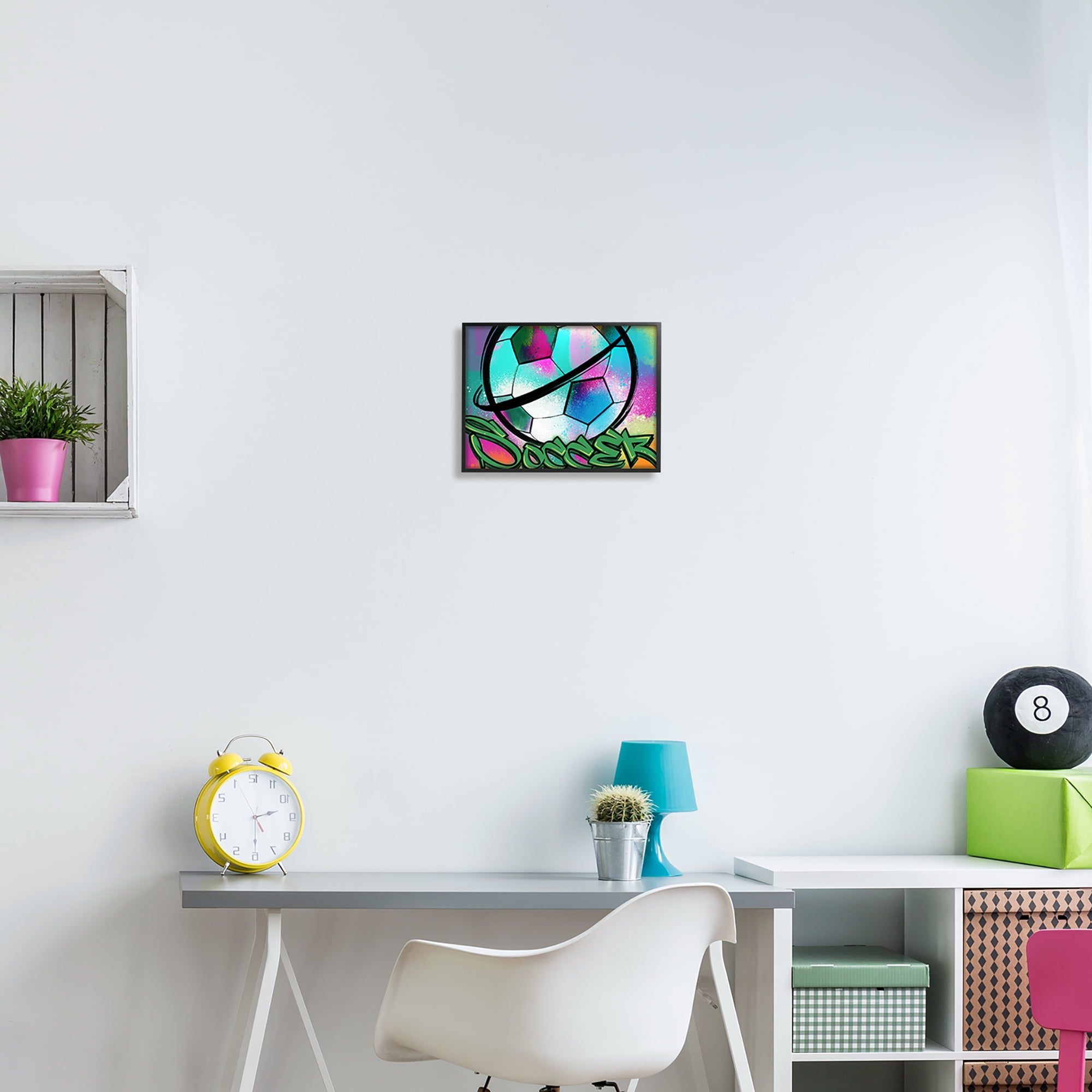 Stupell Industries Urban Sports Soccer Ball Abstract Painting Black Framed Art Print Wall Art, 14 x 11