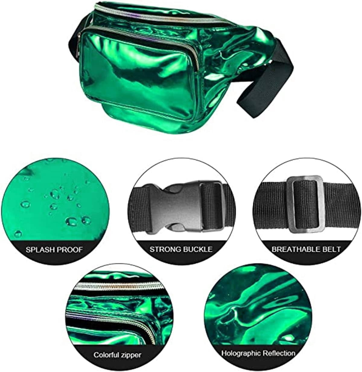 EONQY Waist Bag, Holographic Fanny Pack for Women/Men Waterproof Resistant Crossbody Waist Bag with Adjustable Belts for Travel, Party, Festival Rave, Running, Hiking