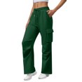 thumbnail image 5 of Wide Leg Cargo Sweatpants Women Drawstring High Waisted Baggy Pants Stretchy Comfy Athletic Trousers with Pockets New Pants for Women Trendy Fall Army Green XL, 5 of 8