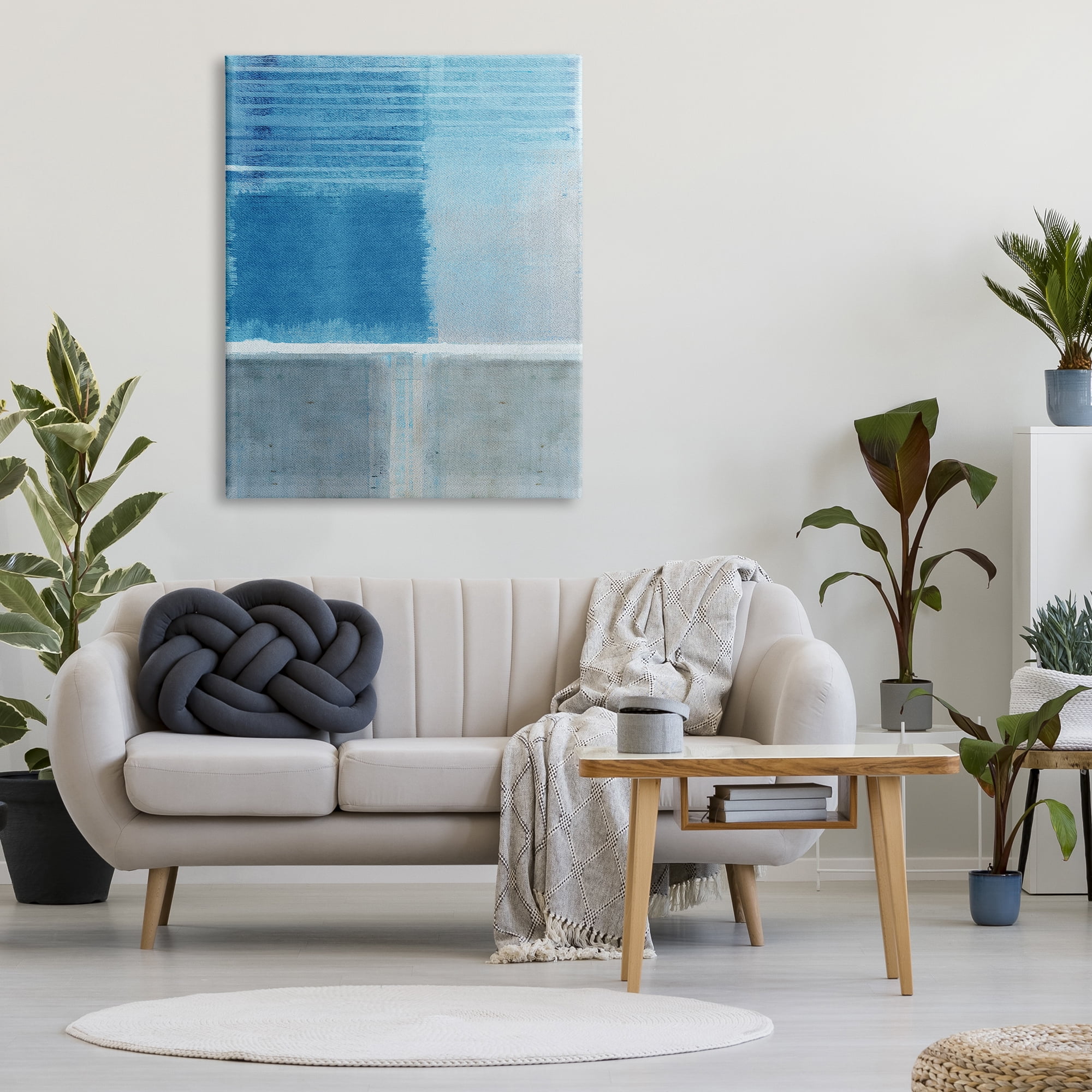 Stupell Industries Blue & Grey Abstract Abstract Painting Gallery Wrapped Canvas Art Print Wall Art, 36 x 48