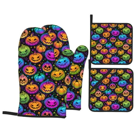 

Oven Mitts and Pot Holders 4 Piece pumpkins_color_seamless High Heat Slip Resistant Oven Mitt and Trivets Set Kitchen Oven Glove Pot Holders for Cooking Baking Grilling