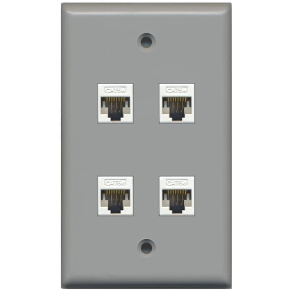 Ultra Spec Cables 4 Port Cat5e Ethernet RJ45 Wall Plate Gray w/White Jacks