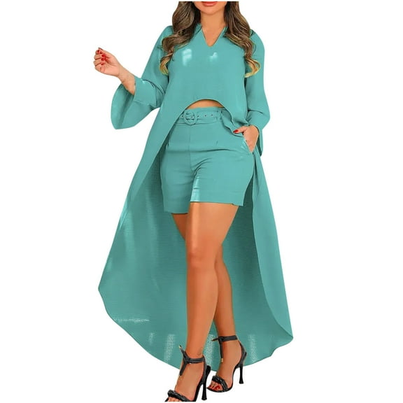 USSUMA Boho Tops For Women Women's Casual Flared Sleeve V-Neck Tee Tops Sloid Irregular Hem Shirt Tops Female Tops