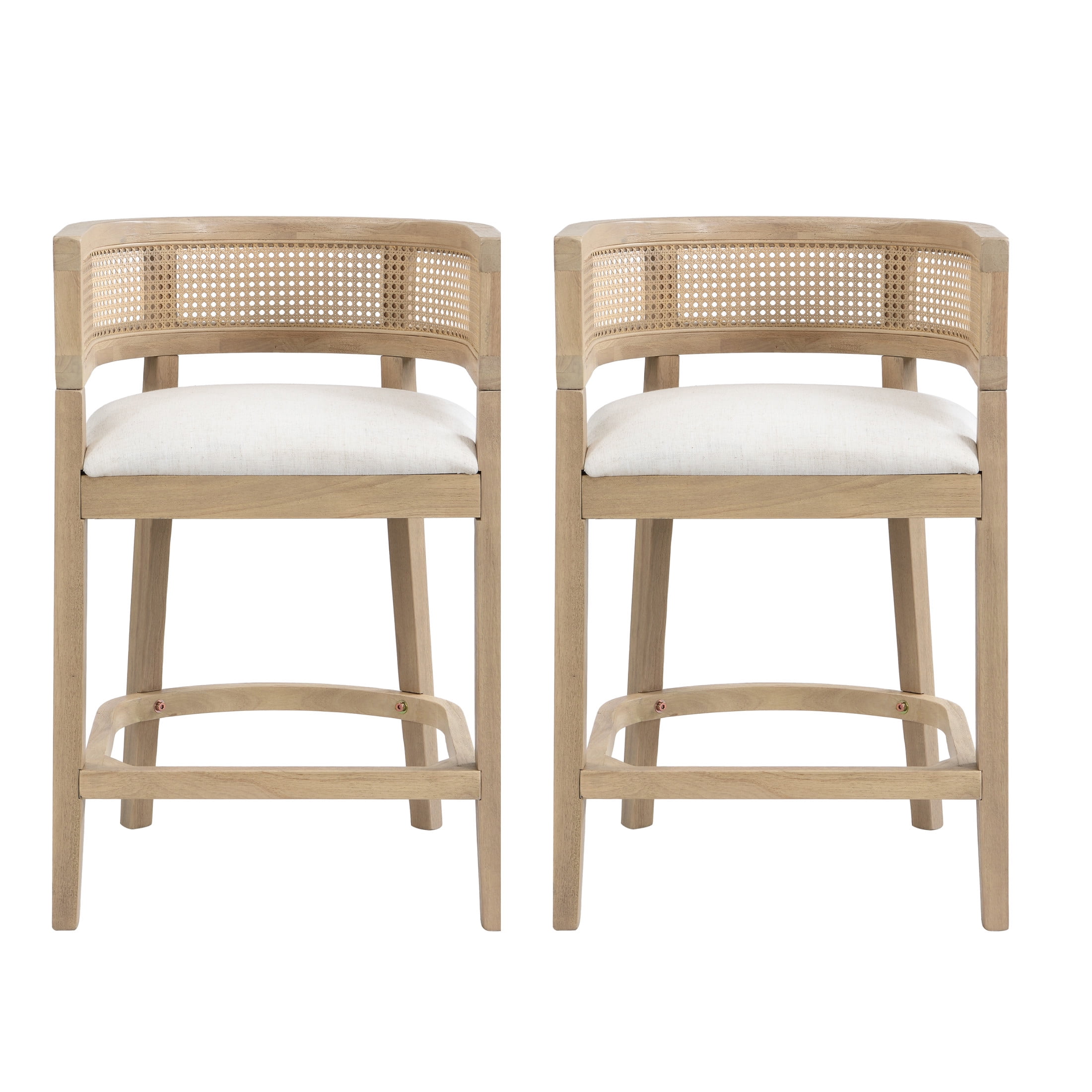 Christopher Knight Home 25.5" Upholstered Counter Stools, Wood Frame with Rattan Back, Light Ash, Set of 2