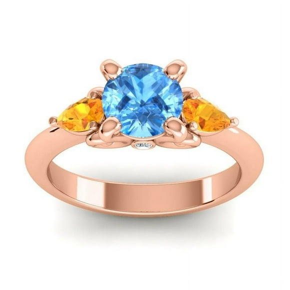 Bague d'Anniversaire pour Épouse en Or Rose Massif 18K avec Topaze Bleue et Citrine, Pierre Précieuse Ronde Unique de 2,50 Carats, Taille 3,5 par Diamond-Capitals
