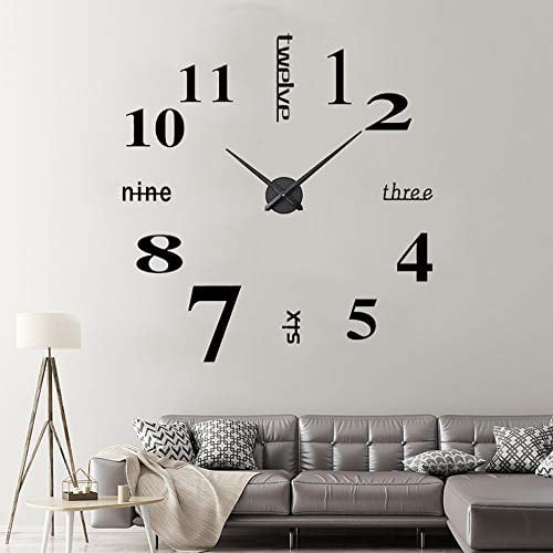 Details about   Wall Clock Large Number Home Office Decor Art Decal 3D Mirror Sticker DIY Modern 