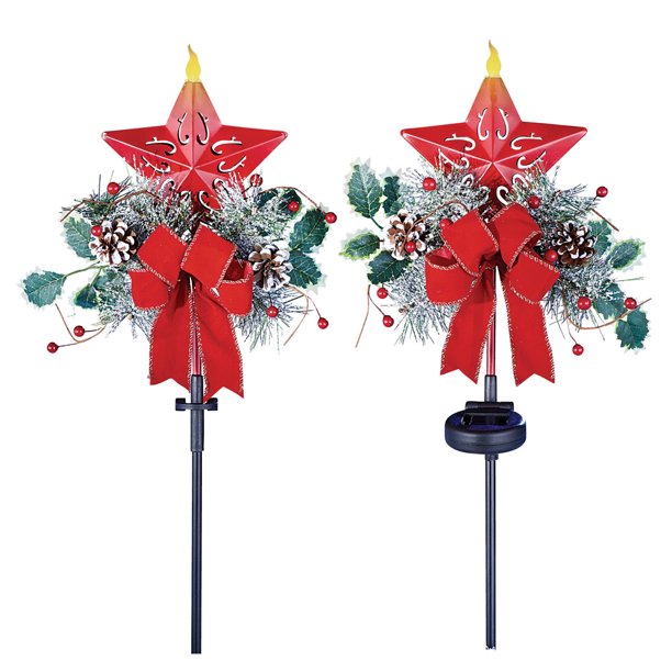 Collections Etc Holiday Star Solar Lighted Garden Stakes Red
