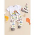 thumbnail image 2 of Newborn Baby Boy Girl Farm Outfit New to the Farm Romper Animal Chicken Cow Horse Print Long Pants with Hat 3Pcs Country Clothes Set, 2 of 7