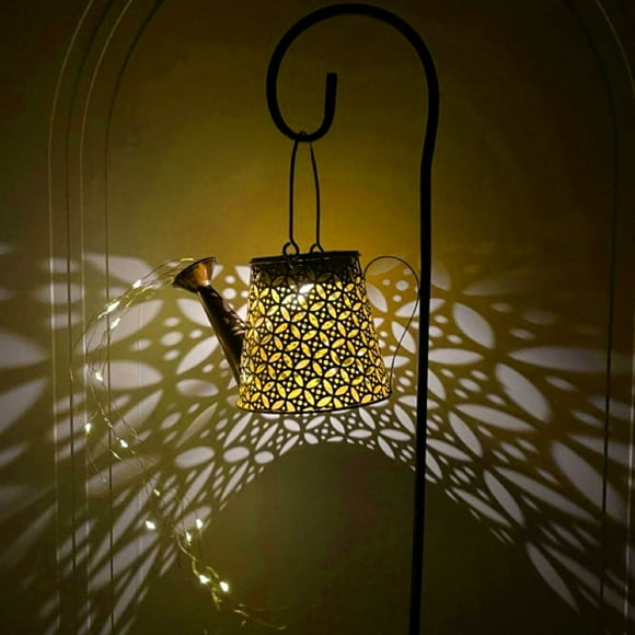 Outdoor Hanging Watering Can Solar Lights Garden Decorations Hollow Metal Watering Can Fairy Lights Decorative Waterfall String Lights DIY Art Lantern for Home Patio Yard