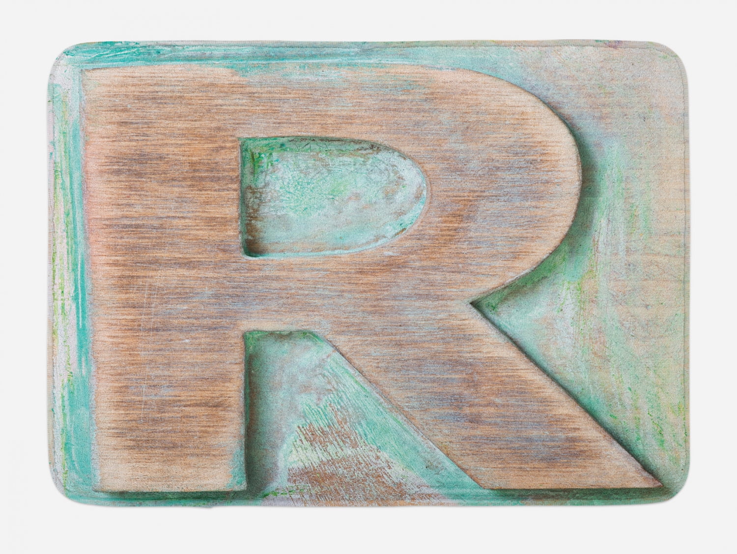 Letter R Bath Mat, Wooden Alphabet Block Antique Letterpress Theme ...