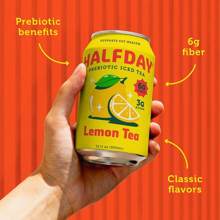Halfday Prebiotic Lemon Iced Tea Drink, 6g Fiber, 12 fl oz Single