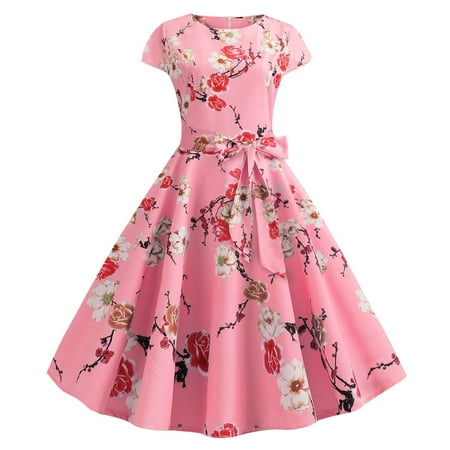 Zhishanbh Clearance Summer Dresses for Women Women Vintage Cocktail Dresses Tea Party Dress Wedding Guest Dress Dress for Wedding Guest Pink