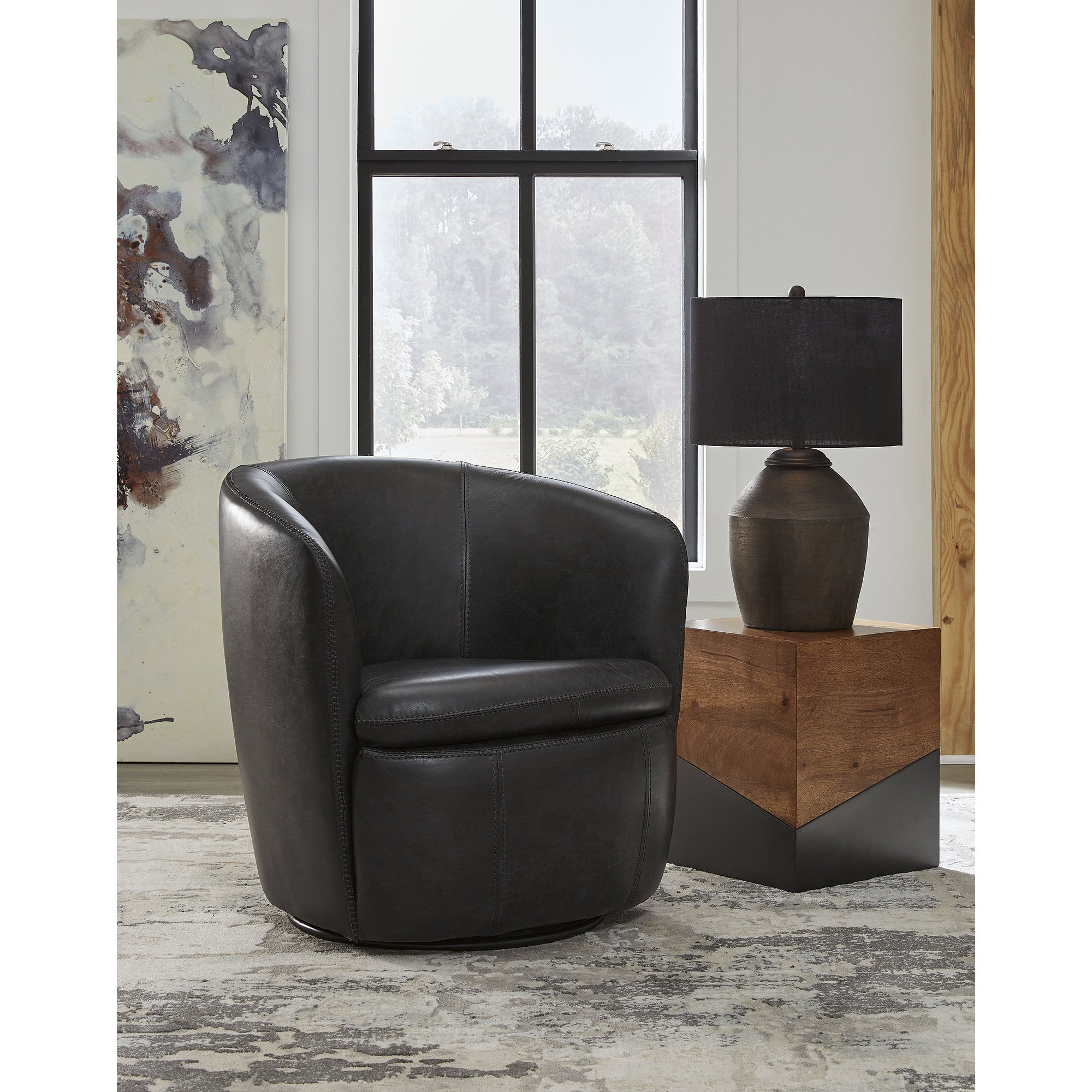 (2 pack) Signature Design by Ashley Kierreys 360 Degree Leather Upholstered Swivel Chair, Midnight