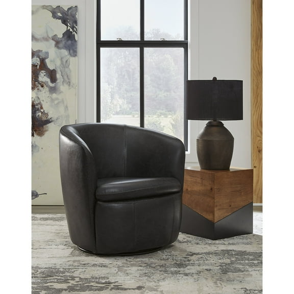 Signature Design by Ashley Kierreys 360 Degree Leather Upholstered Swivel Chair, Midnight