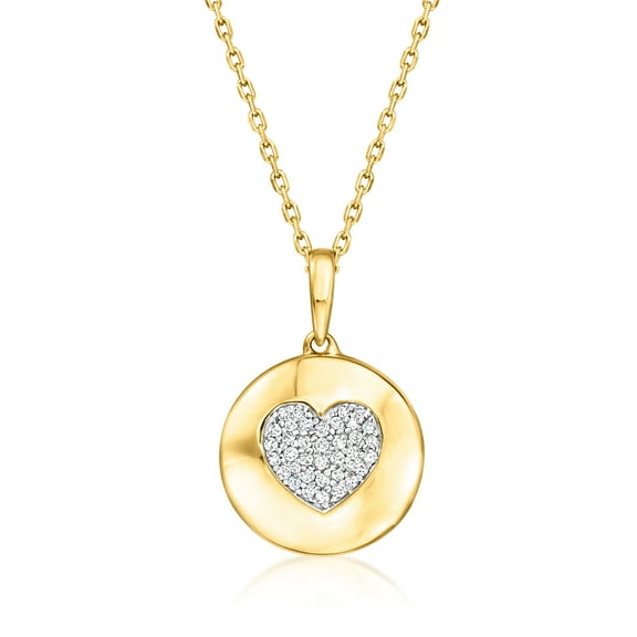Ross-Simons 0.10 ct. t.w. Diamond Heart Disc Pendant Necklace in 18kt Gold Over Sterling, Women's, Adult