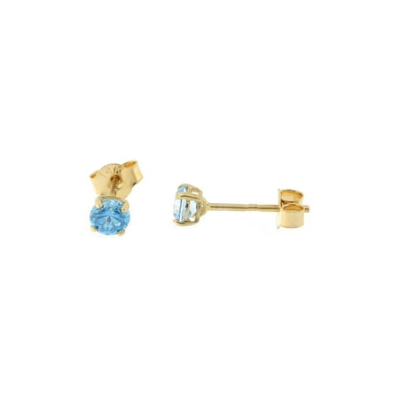 - 14k Yellow or White Gold Round Basket Set Simulated Blue Topaz Earrings