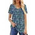thumbnail image 3 of UVN Womens Blouses Summer V Neck Shirts Ladies Short Sleeve Casual Pleated Floral Tunic Tops, 3 of 9