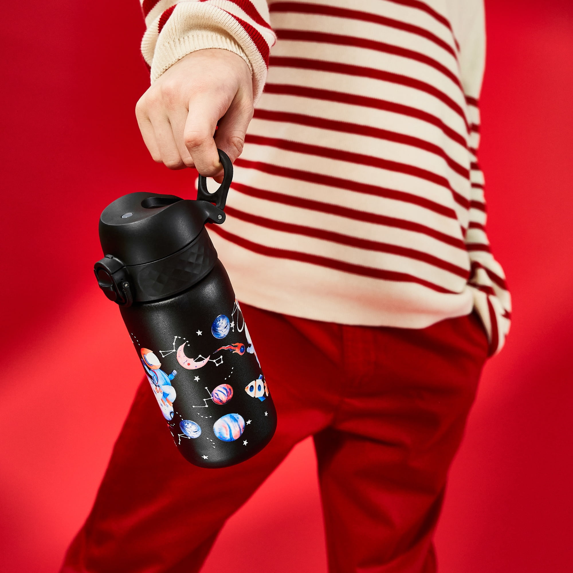 ION8 Leak Proof Flip-Top Stainless Steel Kids Water Bottle, Dishwasher-Safe, Space, 400ml (13oz)