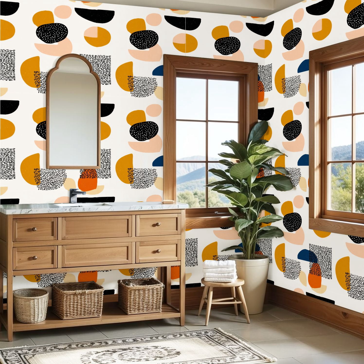 Peel and Stick Wallpaper 23.6in x 9.8ft Trendy abstract shapes Mid century inspired art organic Contact Paper Vinyl Waterproof Self Adhesive Wall Paper for Bedroom Shelf Cabinet Renter Friendly