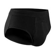 PROTECHDRY - Washable & Reusable Urinary Incontinence Cotton Brief Underwear for Men (approx 3,5 leg), Built In Absorbent Area (non removable), Black, XX-Large