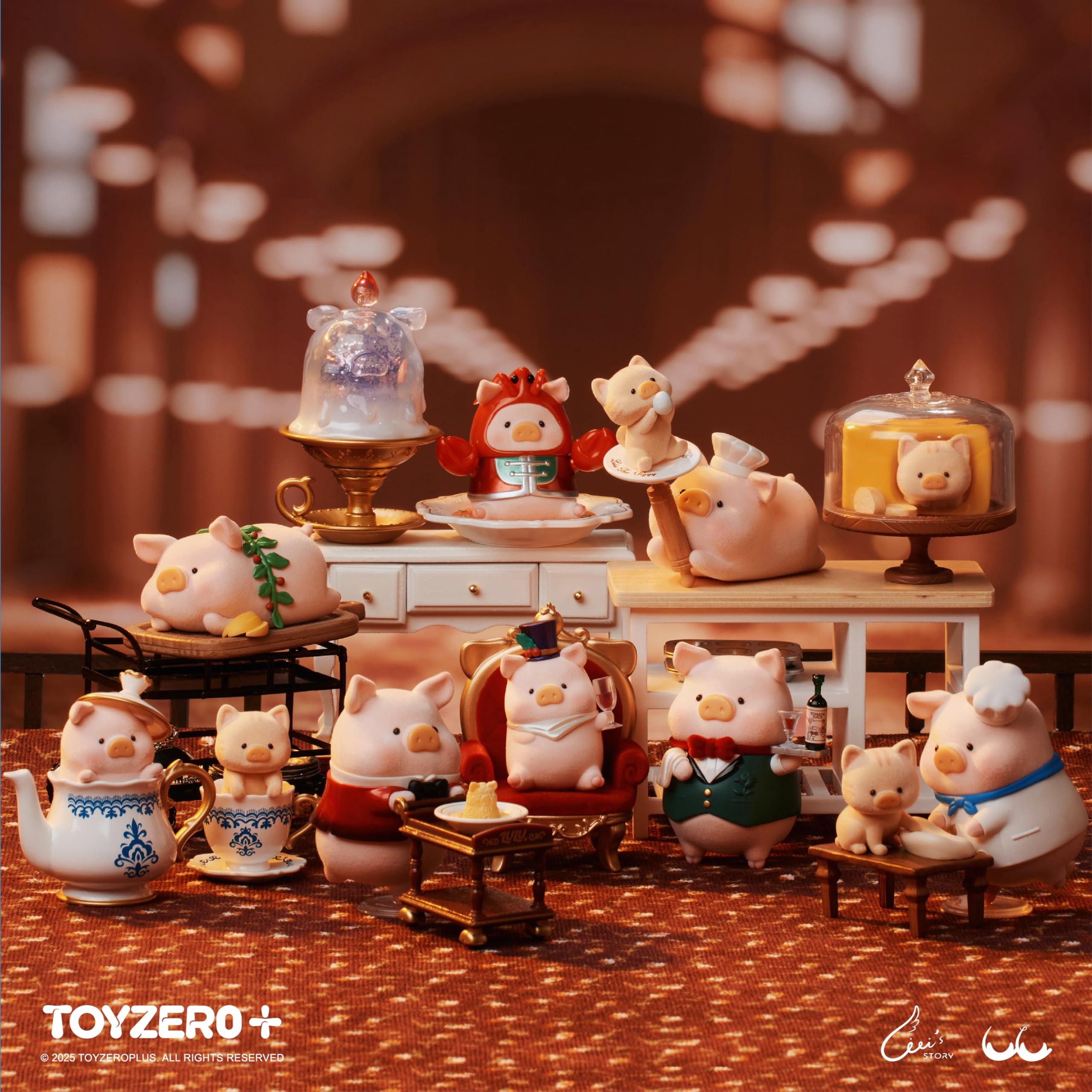 TOYZERO + Lulu The Piggy Blind Box Figures - 8PCS Pigchelin Restaurant Series Blind Boxes Mystery Box Cute Animal Figurines Collectible Toys Home Desk Decorations Holiday Birthday Gifts, Whole Set