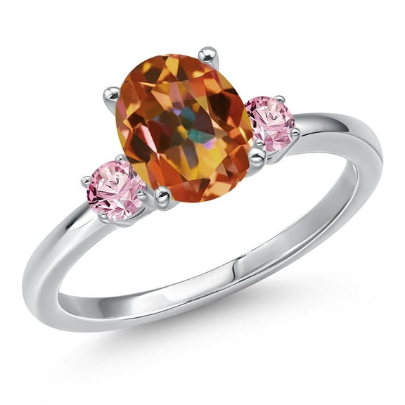 Gem Stone King 14K White Gold Ecstasy Mystic Topaz and Pink Lab Grown Diamond Engagement Ring for Women | 2.26 Cttw | Oval 9X7MM | Gemstone November Birthstone | Size 5