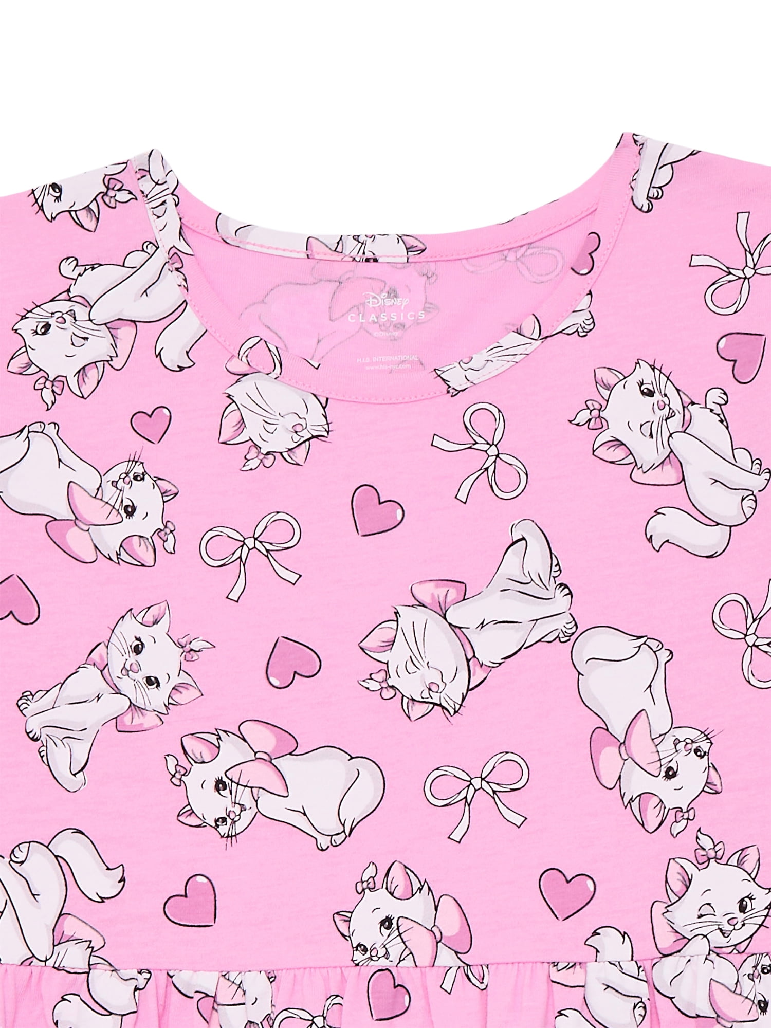 Marie Aristocats Girls Allover Print Dress with Short Sleeves, Sizes 4-12