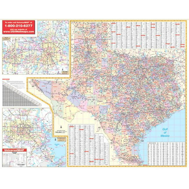 Universal Map 18415 Texas Mur Map - Panneau Arrière