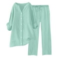 thumbnail image 1 of Conjunto de 2 piezas para mujer: pantalones anchos con cintura elástica y blusa de manga larga - Ropa informal para todas las estaciones - Poliéster, tallas S-XL, 1 of 5
