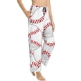 thumbnail image 2 of Disketp Baseballs Print Women'S Comfy Pajama Pants Casual Drawstring Palazzo Lounge Wide Leg Pants, 2 of 9