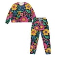 thumbnail image 2 of DISNIMO Flower Print 2 Piece Women Pajamas Set Long Sleeve Top and Long Pants Round Neck Sleepwear Lounge Set Casual Comfy Pjs Loungewear Set, XL, 2 of 7