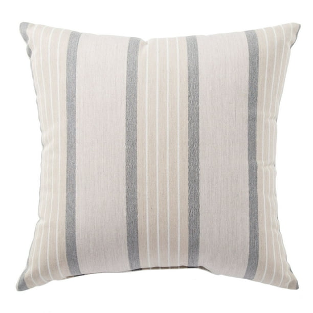 17" Beige and Gray Striped Outdoor Patio Square Throw