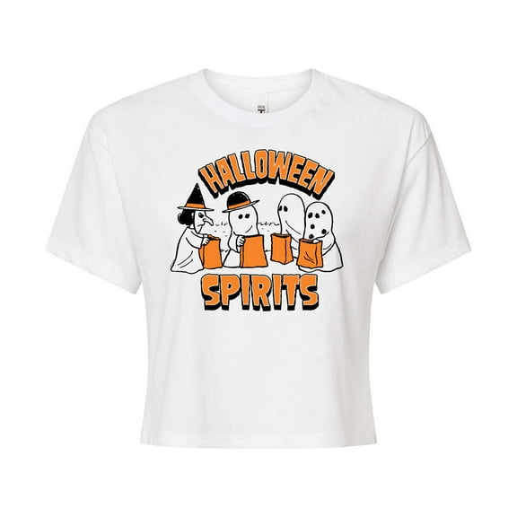 Peanuts - Halloween Spirits - Juniors Cropped Cotton Blend T-Shirt