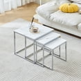 thumbnail image 4 of Nest of Tables Set of 3 ,High Gloss Square End Table Side Table with Metal Frame ,Sofa Side Table Wood Tabletop for Small Space, Modern Coffee Table Stacking End Table for Living Room,White Marble, 4 of 8