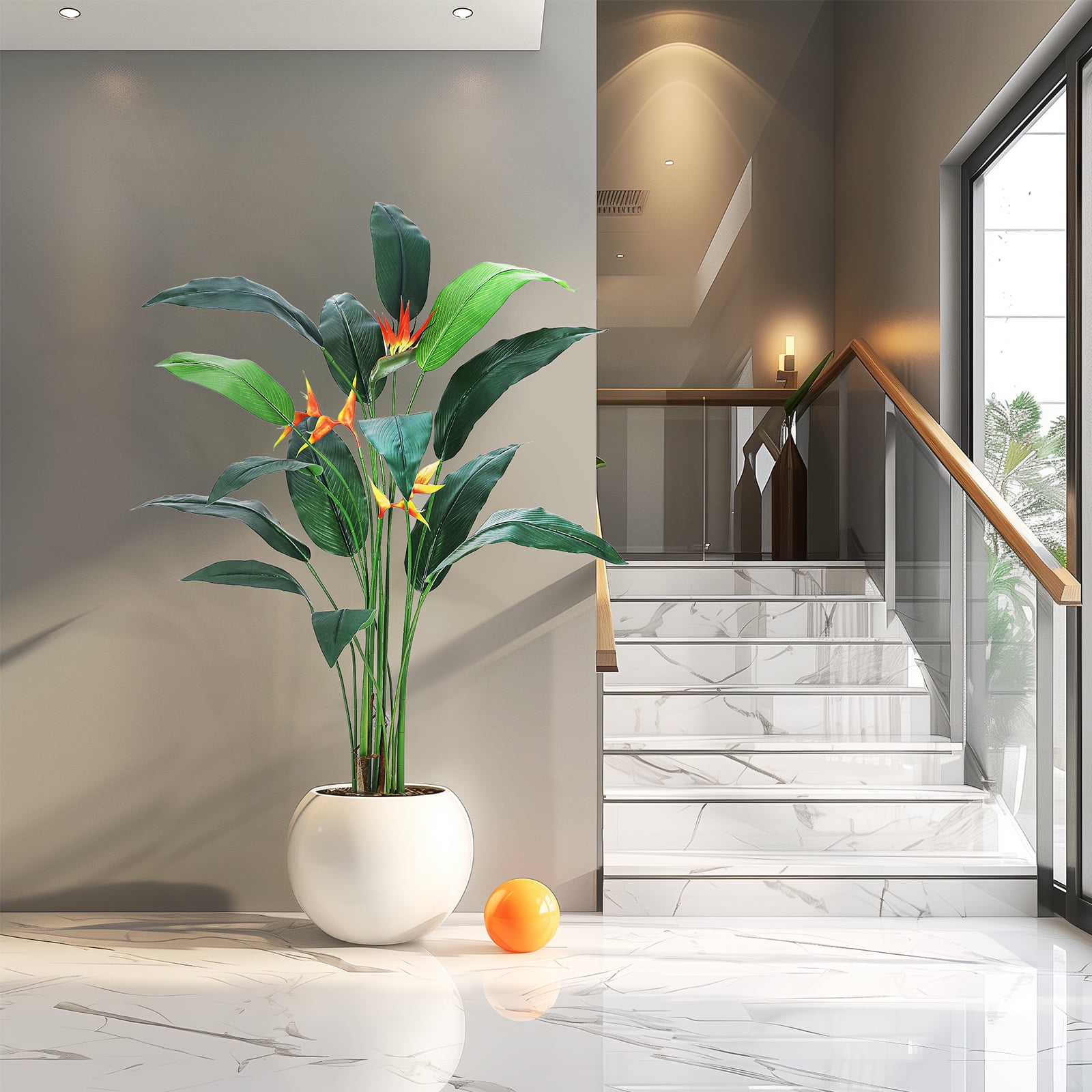 1/2 Pack Artificial Bird of Paradise Plant 6/7FT Fake Palm Tree for Indoor Outdoor Modern Decor Faux Plants for Home Office Perfect Housewarming Gift with Trunks Faux Leaves