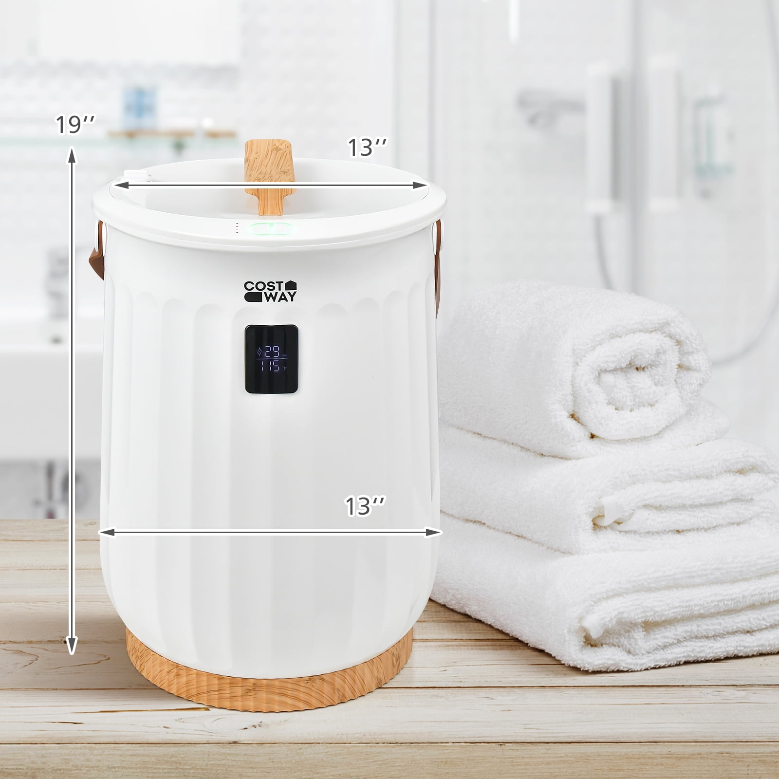 Costway 20L Bathroom Towel Warmer Bucket with Fragrance Holder LCD Display White Walmart