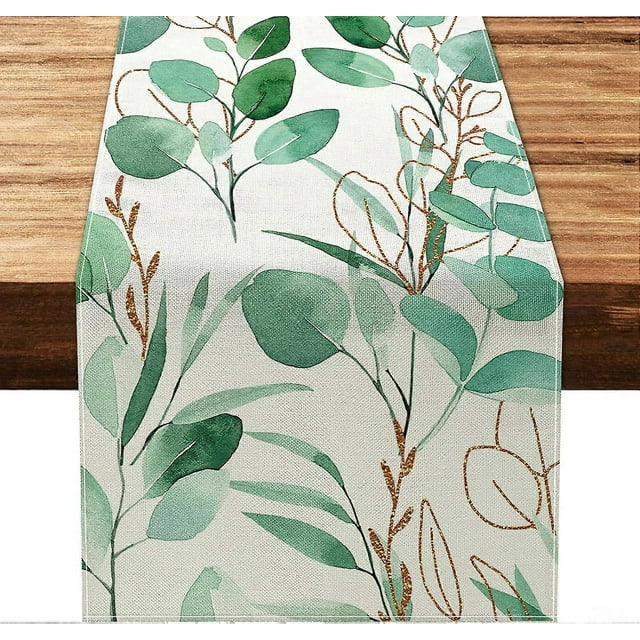 Green Leaf Pattern Table Runner Spring Summer Rustic Table Decoration Rustic Table Runner for Bohemian Kitchen Table Dining Table 13 x 72 Inch