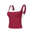 thumbnail image 2 of ATHLECHIC Women's Slim Fitted Crop Tank Top Color Block Square Neck Sports Camisole for Summer 2XL Wine Red, 2 of 5