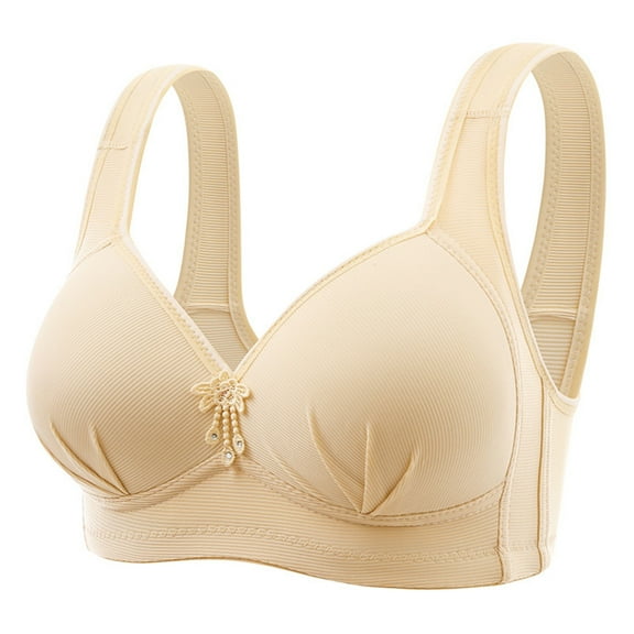 DuoJiaJ Women's Comfortable Mid Aged And Elderly Bra Large Thin No Steel Ring Comfortable Breathable Smooth Back Bra Sports Bras for Women Beige