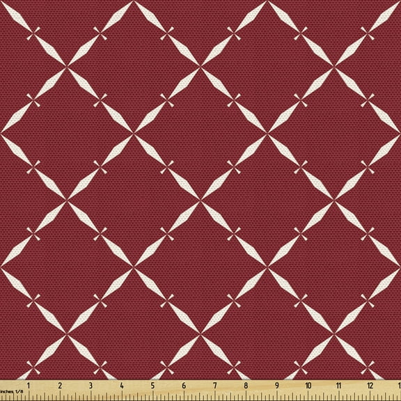Damask Fabric by the Yard, Geometric Abstract Diamond Shapes in Monotone Rhombuses Lattice Classic Art Pattern, Decorative Upholstery Fabric for Sofas and Home Accents, Ruby White by Ambesonne