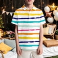 thumbnail image 2 of LRen Boys Polo Shirts Size 10-12 Button Down Shirt Striped Short Sleeve Pocket Shirts Boys Fashion Preppy Back To School Tees Shirts,Light Yellow,11-12 Years, 2 of 5