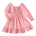 thumbnail image 5 of mgoYE Flower Girl Dress Girls Dress Long Sleeve Square Neck Mini Dress Ruched Waist A Line Casual Special Party Dresses(Pink,9-10 Years), 5 of 9