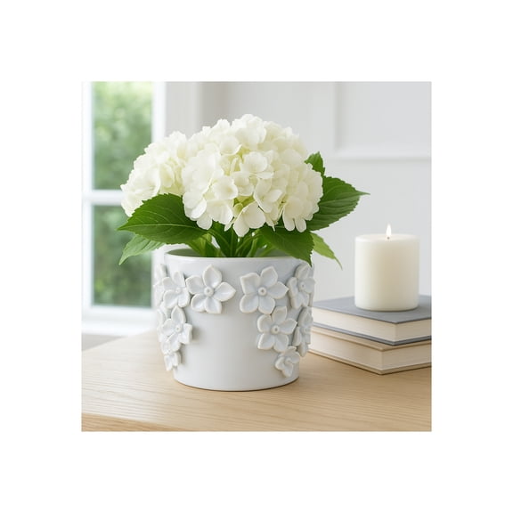 Ceramic Floral Planter for Home Decor - Decorative Flower Pot for Outdoor and Indoor Plant Styling - Ideal Plant Pot for Entryway Table, Patio Display, and Living Room Decor - 6", White