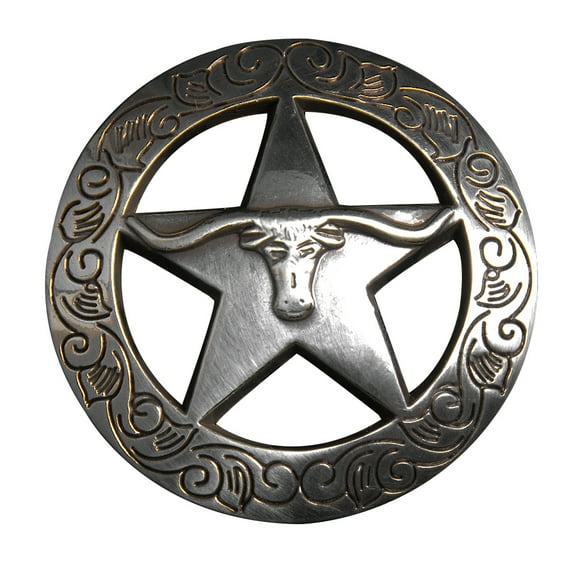 Set Of 4 Western Screw Back Concho 1.5 Inch Silver Longhorn Star Saddle
