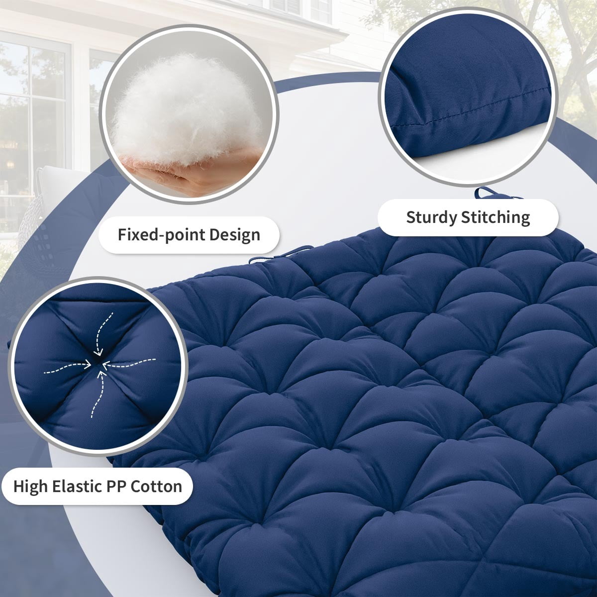 Pakunoda Porch Swing Cushions 60” X 40” X 5”, 2-3 Seater Bench Cushion with Backrest, Waterproof Replacement Outdoor Cushion with Tie, Blue