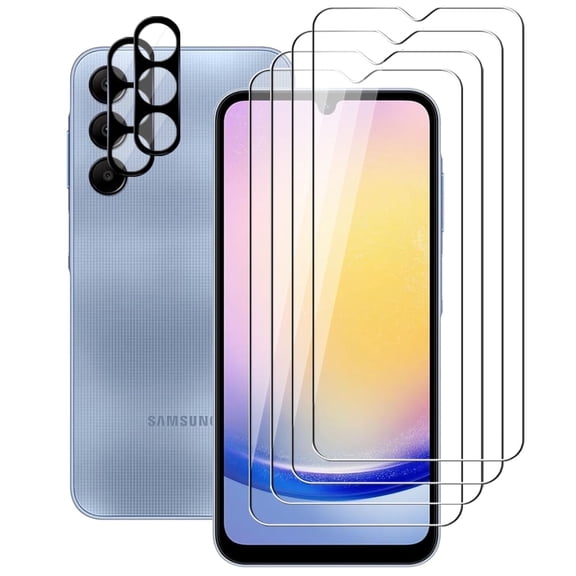 UZWZW (4+2) for Samsung Galaxy A25 5G (4 Pack) Tempered Glass HD Clear Screen Protector with (2 Pack) Camera Lens Protector