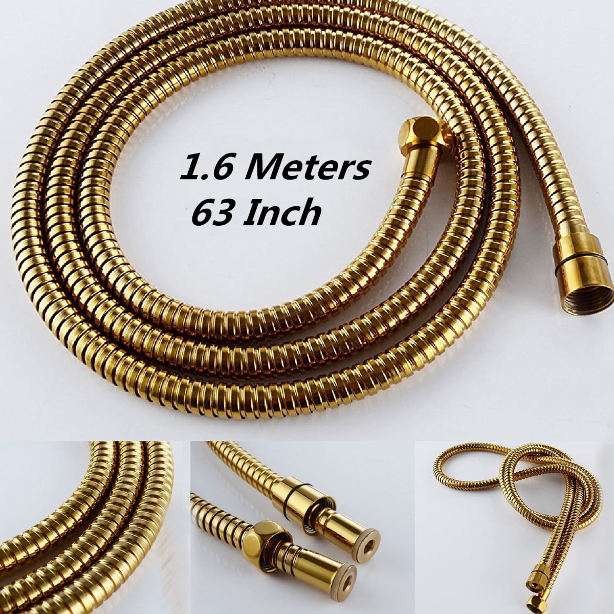 1.6m Gold Shower Head Hose Long Flexible Stainless Steel Bathroom Water