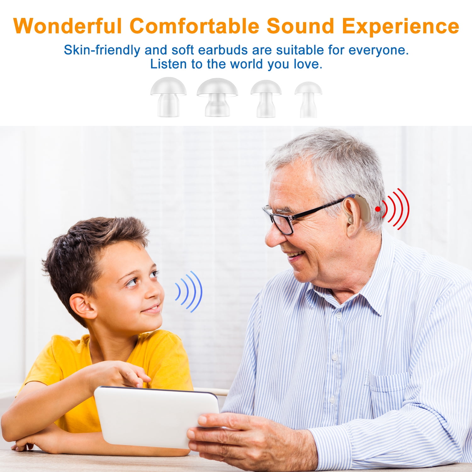 Rechargeable Personal Sound Amplifier with Volume Control, Sound Assist Device for Seniors and Adults Daily Living, with Charging Cable and Portable Carrying Case, Single Pack